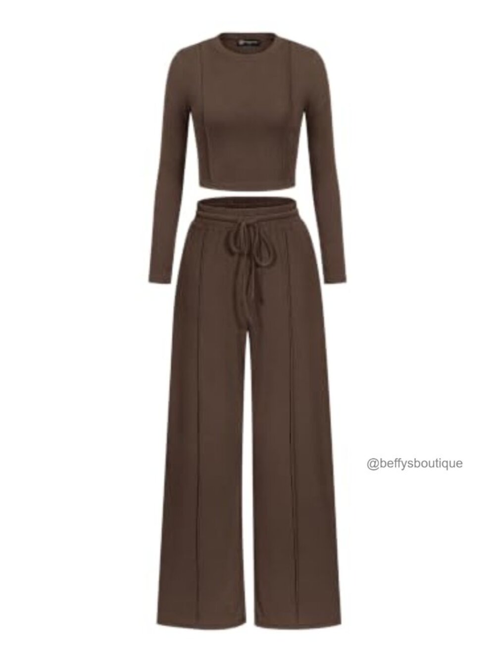 Womens 2 Piece Long Sleeve Crop Top Wide Leg Pants Lounge Set